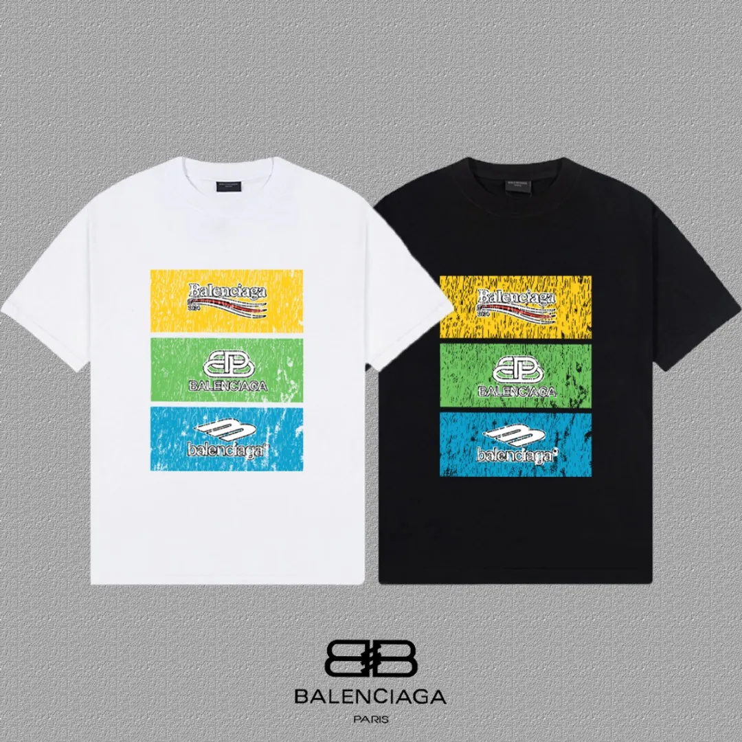 P80✨🔥 BALENCIAGA Paris lettering printed short-sleeved T-shirt. Custom-woven and dyed 300 grams of combed cotton heavyweight fabric. Zero color difference in threads. Perfect details. Different from the current currency version. Welcome to compare. Same Style for men and women. Must-sell in the picture above. Color: White Black Size: 1 2 3 4